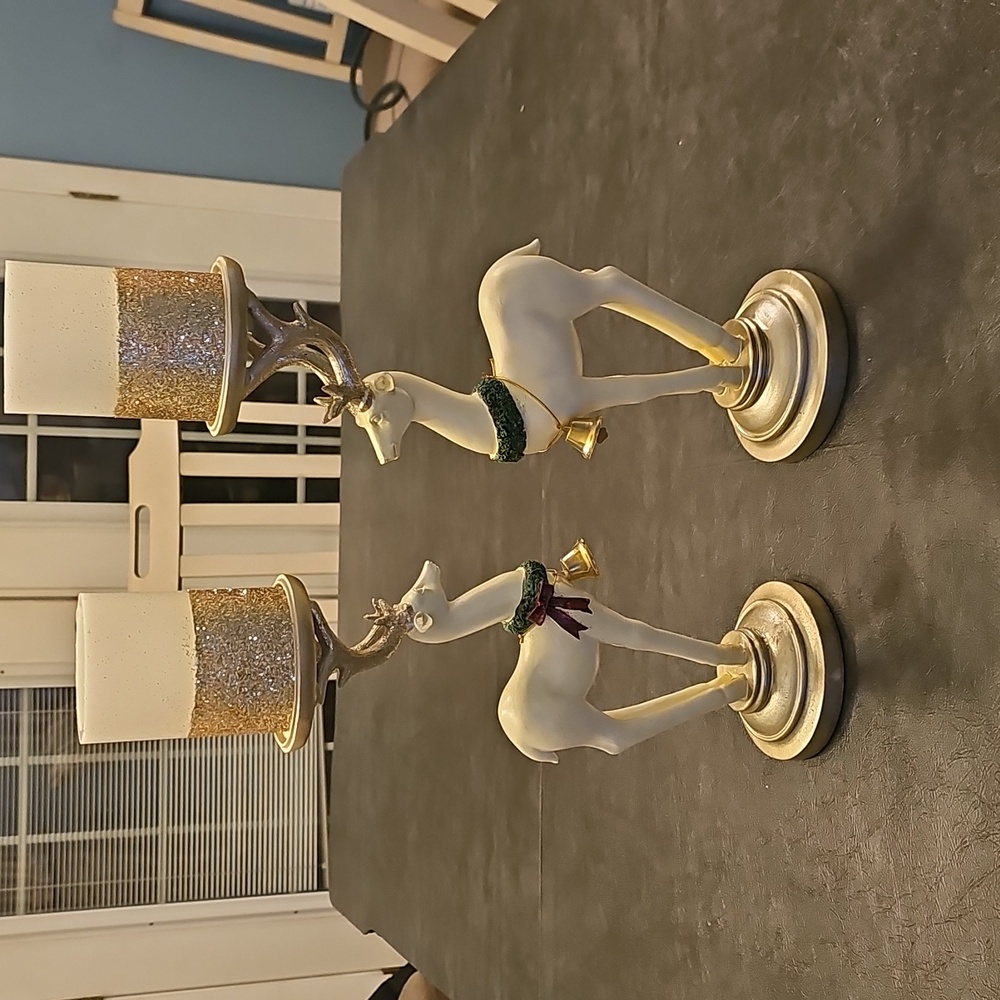 Elegant Gold and White Reindeer Candle Holders